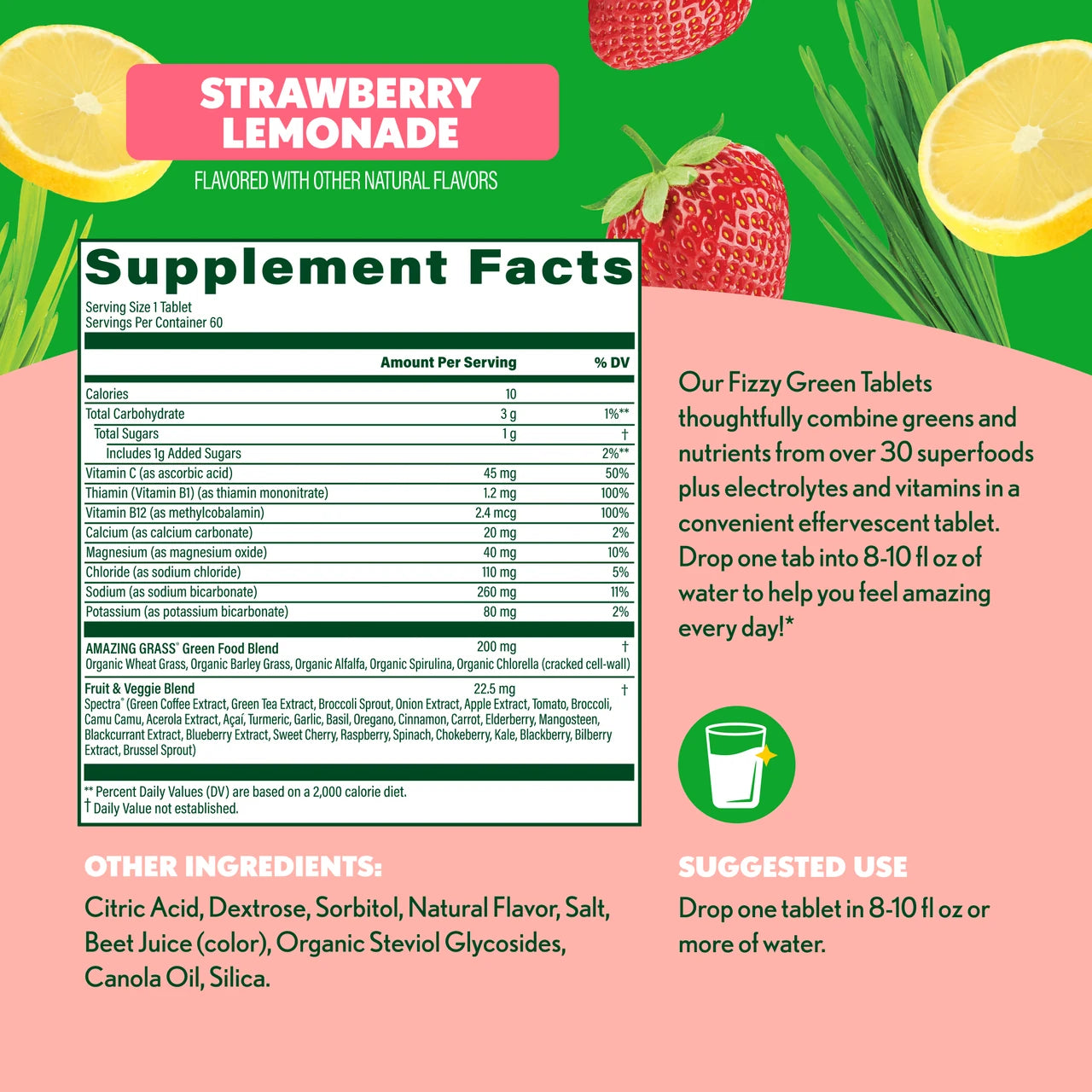 Fizzy Green Tablets Electrolytes Strawberry Lemonade