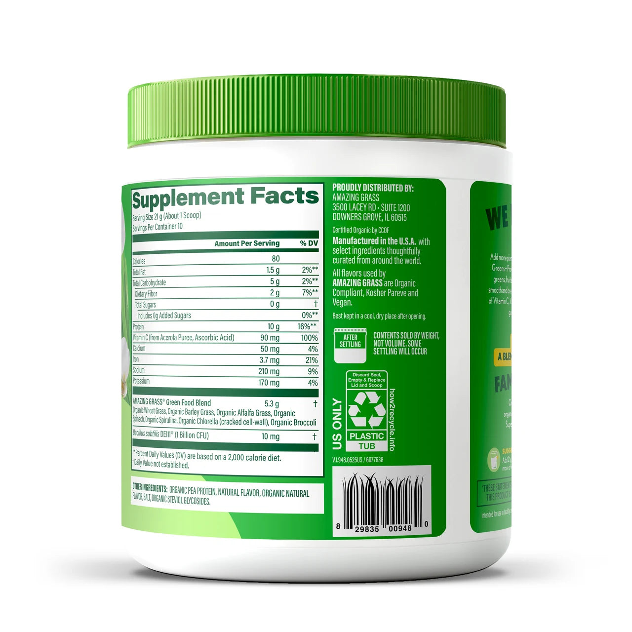 Amazing Grass Super Greens + Protein powder supplement facts