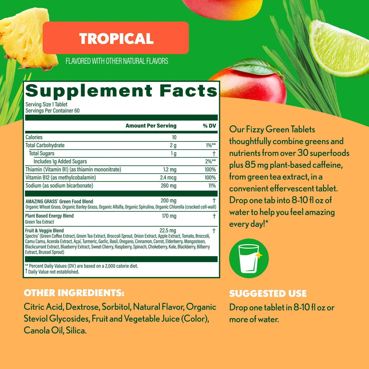 Fizzy Green Tablets Energy Tropical