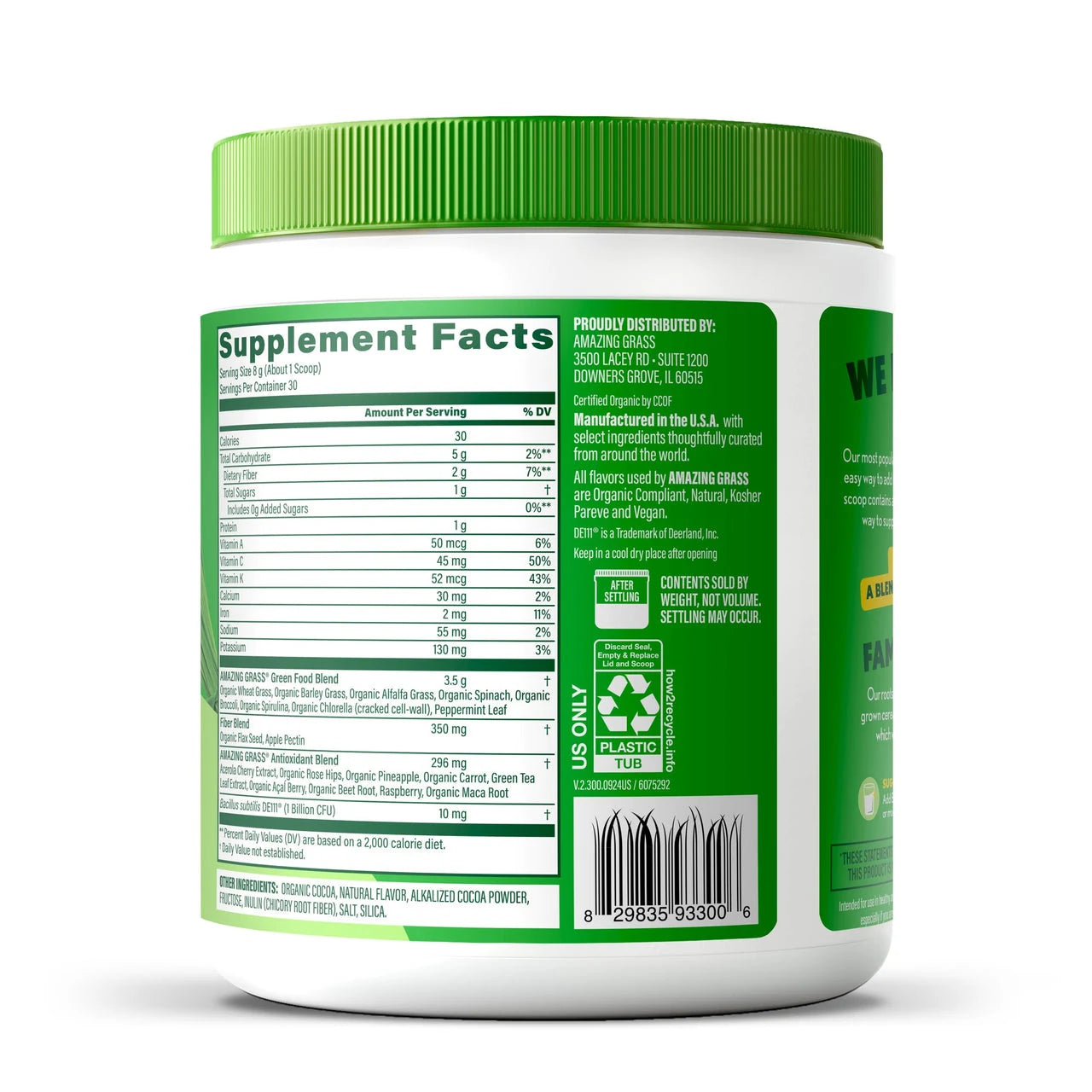 Super Greens Chocolate back of packaging with supplement facts